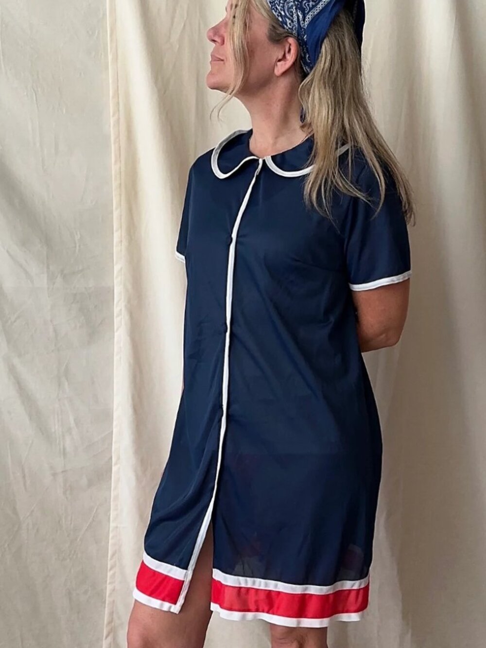 Snowdon Vintage 60's Short Sleeve Patriotic Slip Dress,Nightgown/House Dress